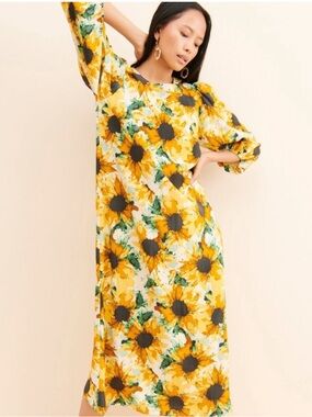 Just Female Yellow Sunflower-Print Midi Dress